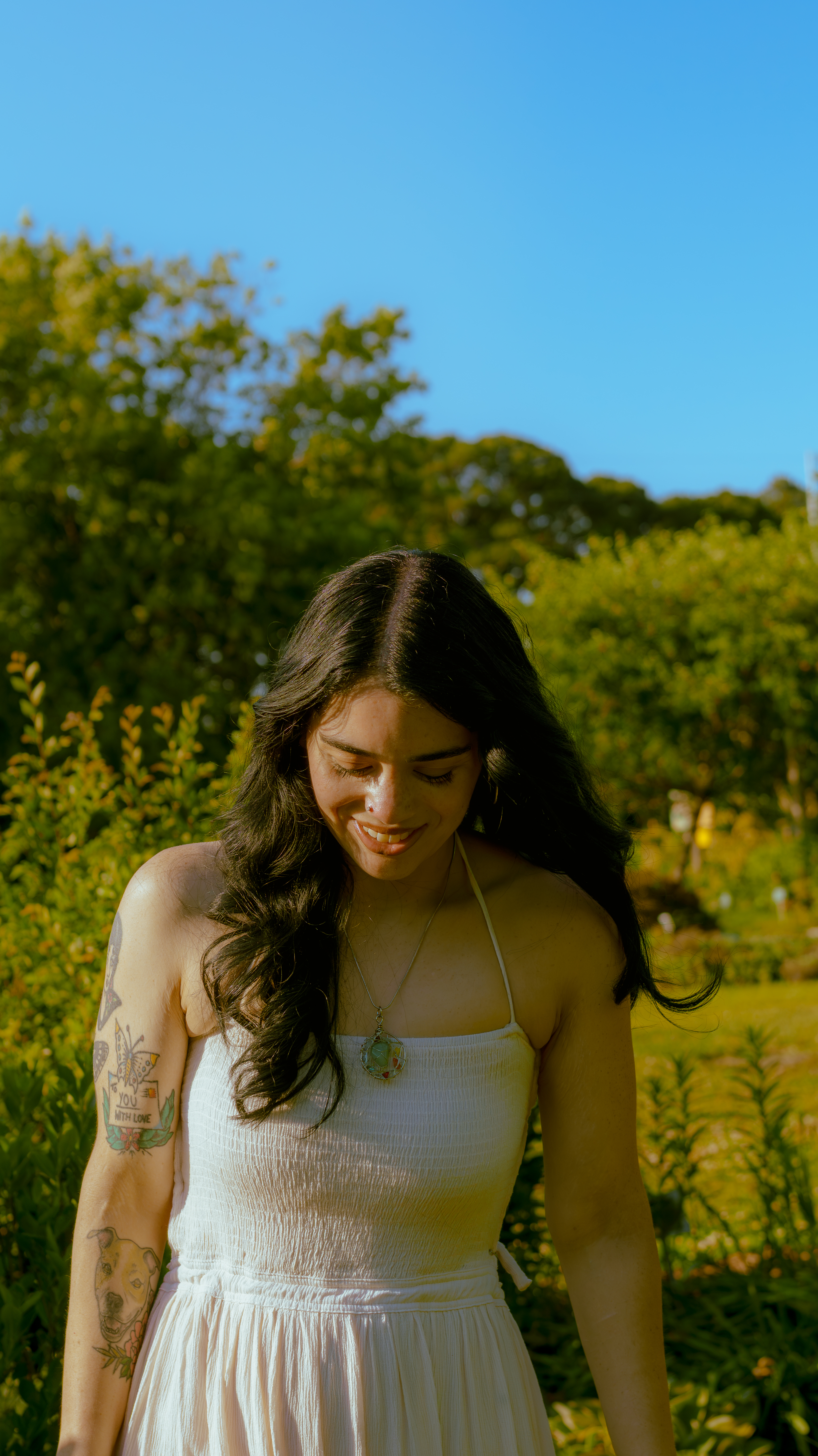 Woman with white dress walking